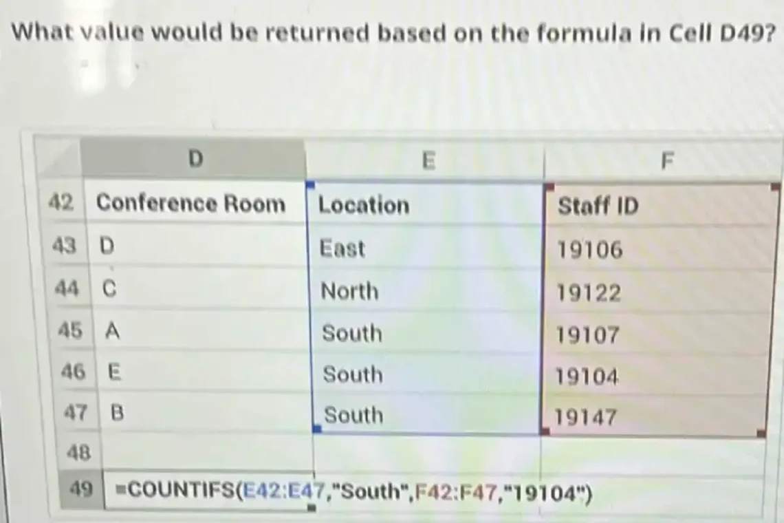 what value would be returned based on the formula in cell a49